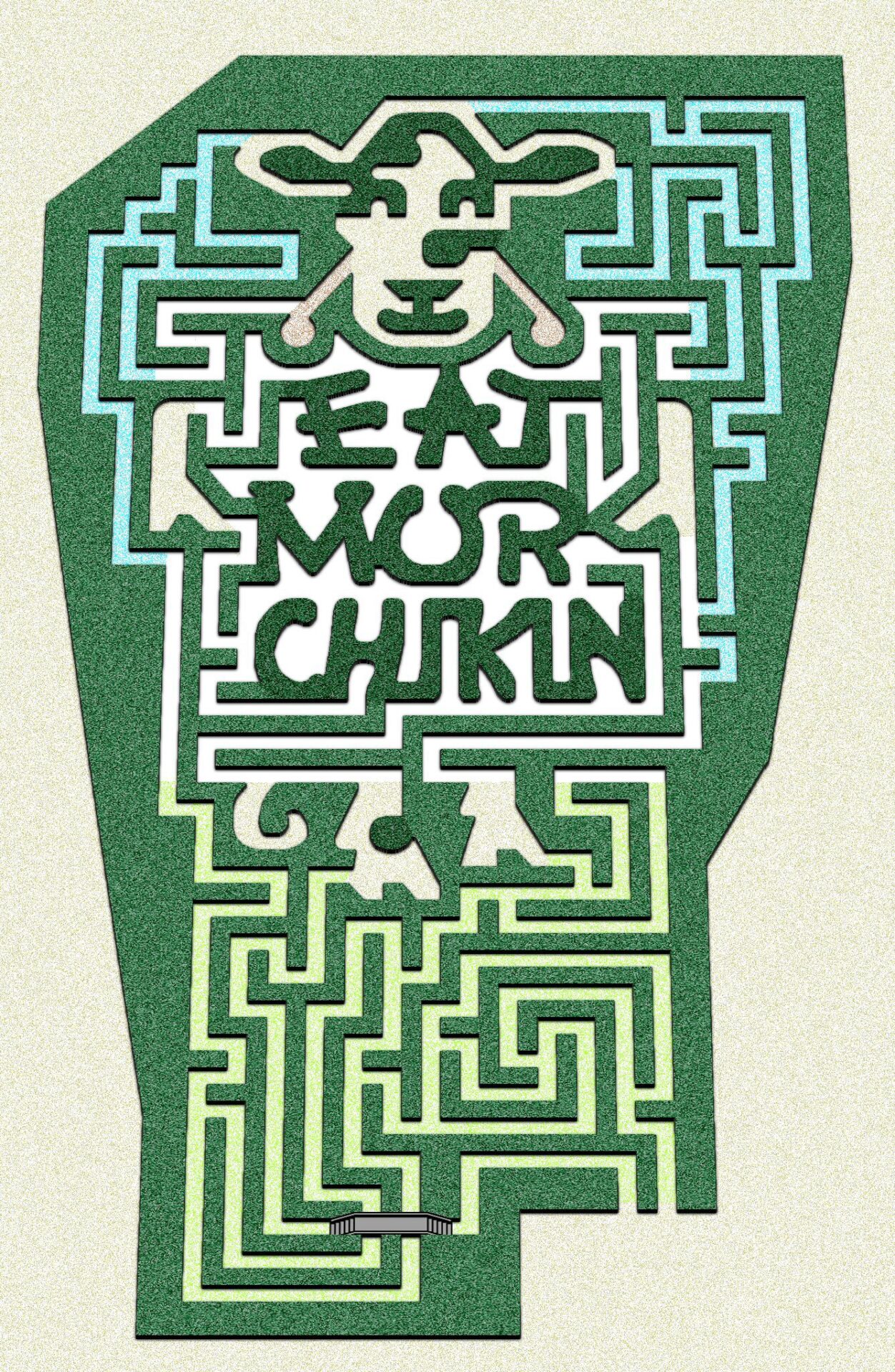 Image of a Chik-fil-a themed corn maze that reads "Eat Mor Chikn"